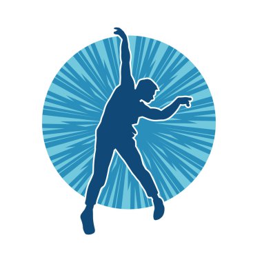 Hareket halindeki bir erkek dansçının silueti. Dans eden zayıf bir adamın silueti..