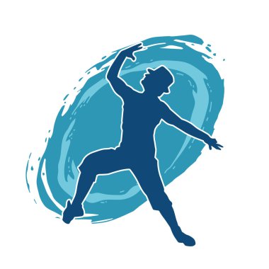 Hareket halindeki bir erkek dansçının silueti. Dans eden zayıf bir adamın silueti..