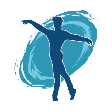 Hareket halindeki bir erkek dansçının silueti. Dans eden zayıf bir adamın silueti..