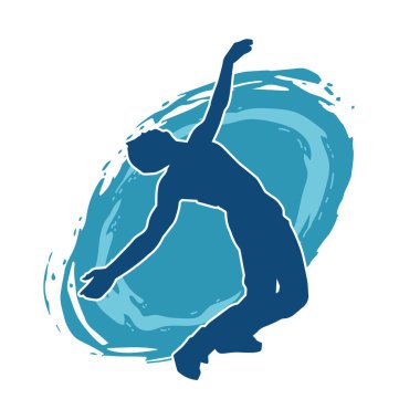 Hareket halindeki bir erkek dansçının silueti. Dans eden zayıf bir adamın silueti..