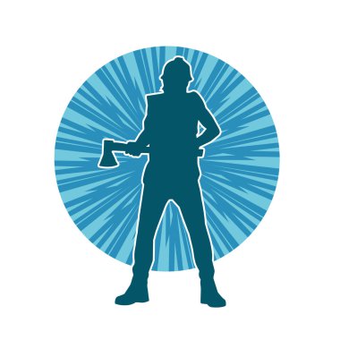 Hareket halindeki bir işçinin silueti, baltasını kullanarak poz verir..