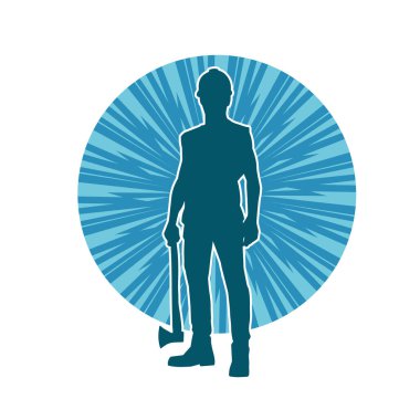 Hareket halindeki bir işçinin silueti, baltasını kullanarak poz verir..