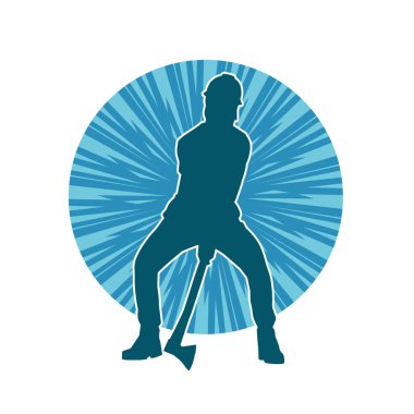 Hareket halindeki bir işçinin silueti, baltasını kullanarak poz verir..