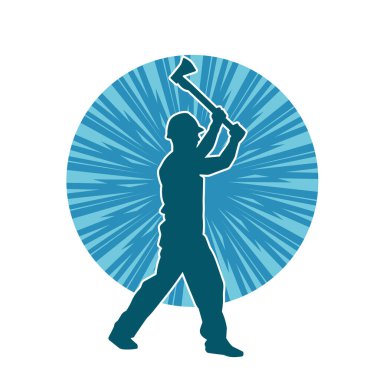 Hareket halindeki bir işçinin silueti, baltasını kullanarak poz verir..