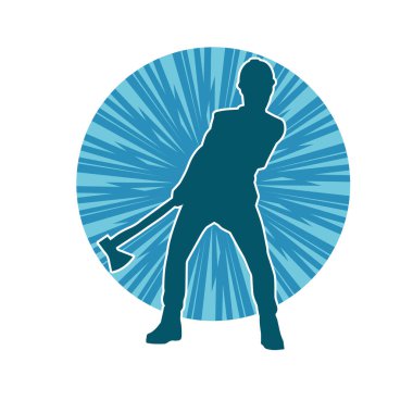 Hareket halindeki bir işçinin silueti, baltasını kullanarak poz verir..