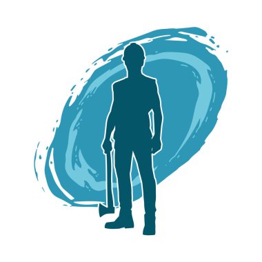 Hareket halindeki bir işçinin silueti, baltasını kullanarak poz verir..