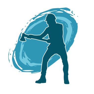 Hareket halindeki bir işçinin silueti, baltasını kullanarak poz verir..