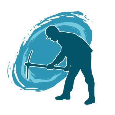 Görev sırasında baltayla dolaşan işçi kostümlü bir adamın silüeti. Bir madencinin hareket halindeki silueti balta aracı ile poz verir.