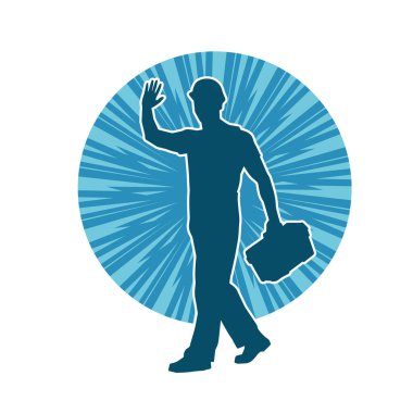 İnşaat işçisi kostümlü bir adamın silueti. İnşaat işçisinin silueti pozda.. 