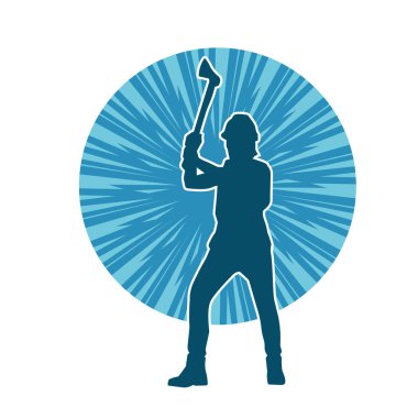 Hareket halindeki bir işçinin silueti, baltasını kullanarak poz verir..