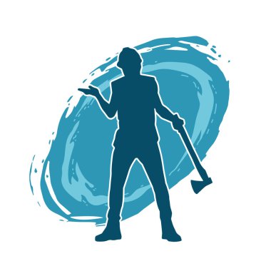 Hareket halindeki bir işçinin silueti, baltasını kullanarak poz verir..