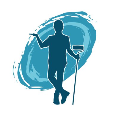 Boya işi yapan bir erkek işçinin silüeti. Bir iç ressamın silueti..