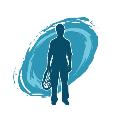 İnşaat işçisi kostümlü bir adamın silueti. İnşaat işçisinin silueti pozda.. 