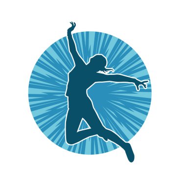 Hareketli bir kadın balerin silueti. Dans eden balerin kızın silueti..