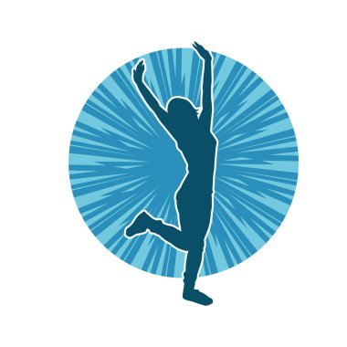 Hareketli bir kadın dansçının silueti. Dans eden zayıf bir kadının silueti..