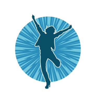 Hareketli bir kadın dansçının silueti. Dans eden zayıf bir kadının silueti..