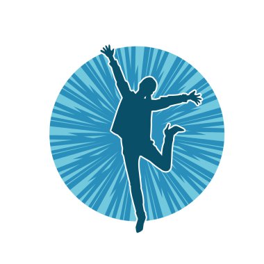 Hareketli bir kadın dansçının silueti. Dans eden zayıf bir kadının silueti..