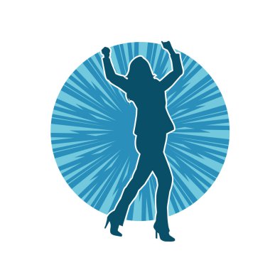 Hareketli bir kadın dansçının silueti. Dans eden zayıf bir kadının silueti..