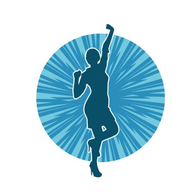 Hareketli bir kadın dansçının silueti. Dans eden zayıf bir kadının silueti..