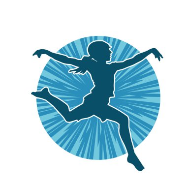 Hareketli bir kadın balerin silueti. Dans eden balerin kızın silueti..