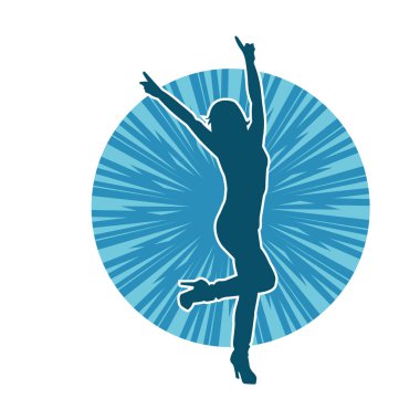 Hareketli bir kadın dansçının silueti. Dans eden zayıf bir kadının silueti..