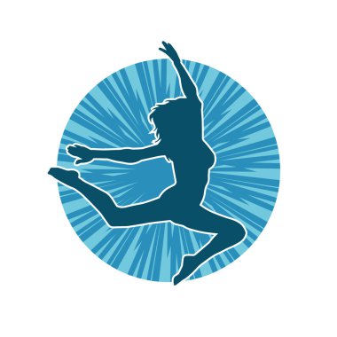 Hareketli bir kadın balerin silueti. Dans eden balerin kızın silueti..