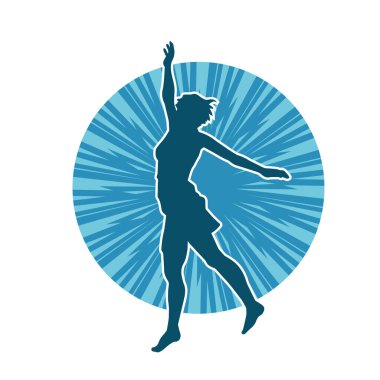 Hareketli bir kadın dansçının silueti. Dans eden zayıf bir kadının silueti..