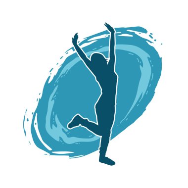 Hareketli bir kadın dansçının silueti. Dans eden zayıf bir kadının silueti..