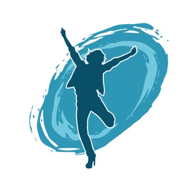 Hareketli bir kadın dansçının silueti. Dans eden zayıf bir kadının silueti..