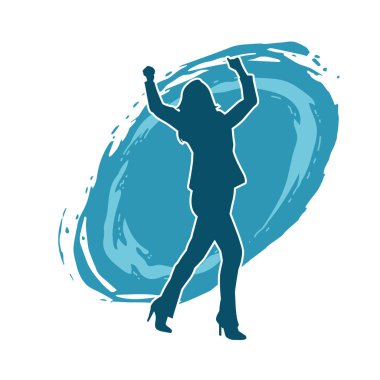 Hareketli bir kadın dansçının silueti. Dans eden zayıf bir kadının silueti..