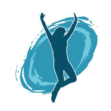 Hareketli bir kadın dansçının silueti. Dans eden zayıf bir kadının silueti..