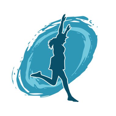 Hareketli bir kadın dansçının silueti. Dans eden zayıf bir kadının silueti..