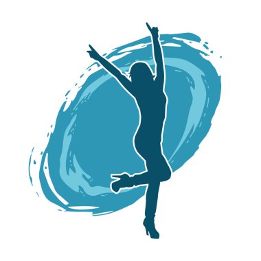 Hareketli bir kadın dansçının silueti. Dans eden zayıf bir kadının silueti..