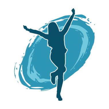 Hareketli bir kadın dansçının silueti. Dans eden zayıf bir kadının silueti..