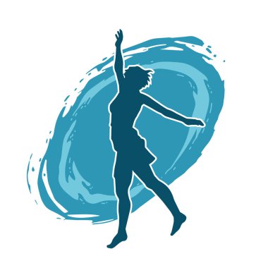 Hareketli bir kadın dansçının silueti. Dans eden zayıf bir kadının silueti..