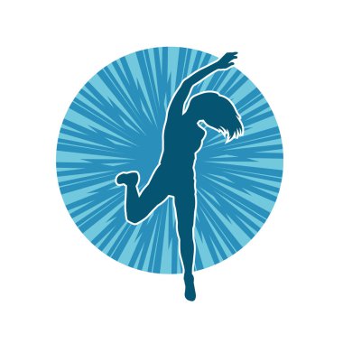 Hareketli bir kadın dansçının silueti. Dans eden zayıf bir kadının silueti..