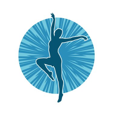 Hareketli bir kadın balerin silueti. Dans eden balerin kızın silueti..