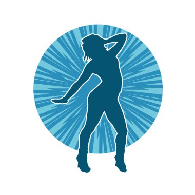 Hareketli bir kadın dansçının silueti. Dans eden zayıf bir kadının silueti..