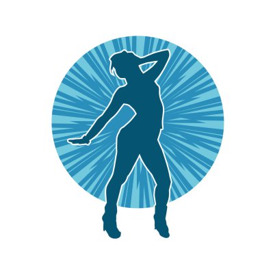 Hareketli bir kadın dansçının silueti. Dans eden zayıf bir kadının silueti..