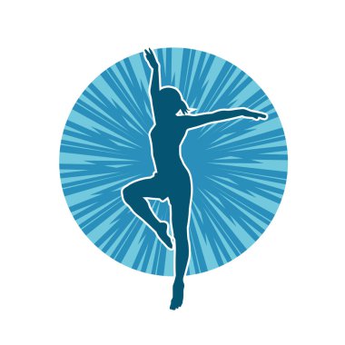 Hareketli bir kadın balerin silueti. Dans eden balerin kızın silueti..