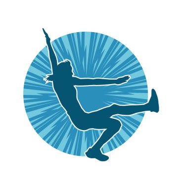 Zayıf kadın silueti egzersiz yapıyor. Spor yapan, spor yapan bir kadının silüeti.. 