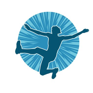 Mutlu bir kadının silueti atlama pozu. Bir kız modelin silueti sıçrar.