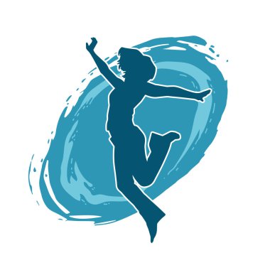 Hareketli bir kadın dansçının silueti. Dans eden zayıf bir kadının silueti..