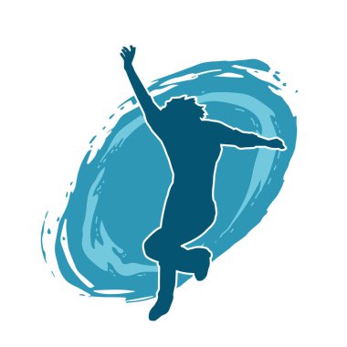 Hareketli bir kadın dansçının silueti. Dans eden zayıf bir kadının silueti..