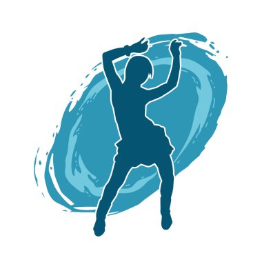 Hareketli bir kadın dansçının silueti. Dans eden zayıf bir kadının silueti..