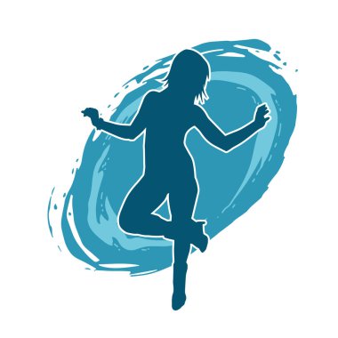 Hareketli bir kadın dansçının silueti. Dans eden zayıf bir kadının silueti..