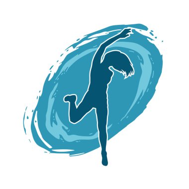 Hareketli bir kadın dansçının silueti. Dans eden zayıf bir kadının silueti..