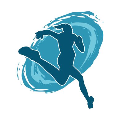 Koşan bir kadının silueti. Dişi bir koşunun silueti.