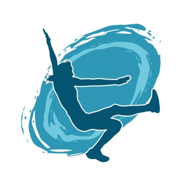 Hareketli bir kadın dansçının silueti. Dans eden zayıf bir kadının silueti..