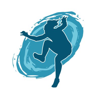 Mutlu bir kadının silueti atlama pozu. Bir kız modelin silueti sıçrar.